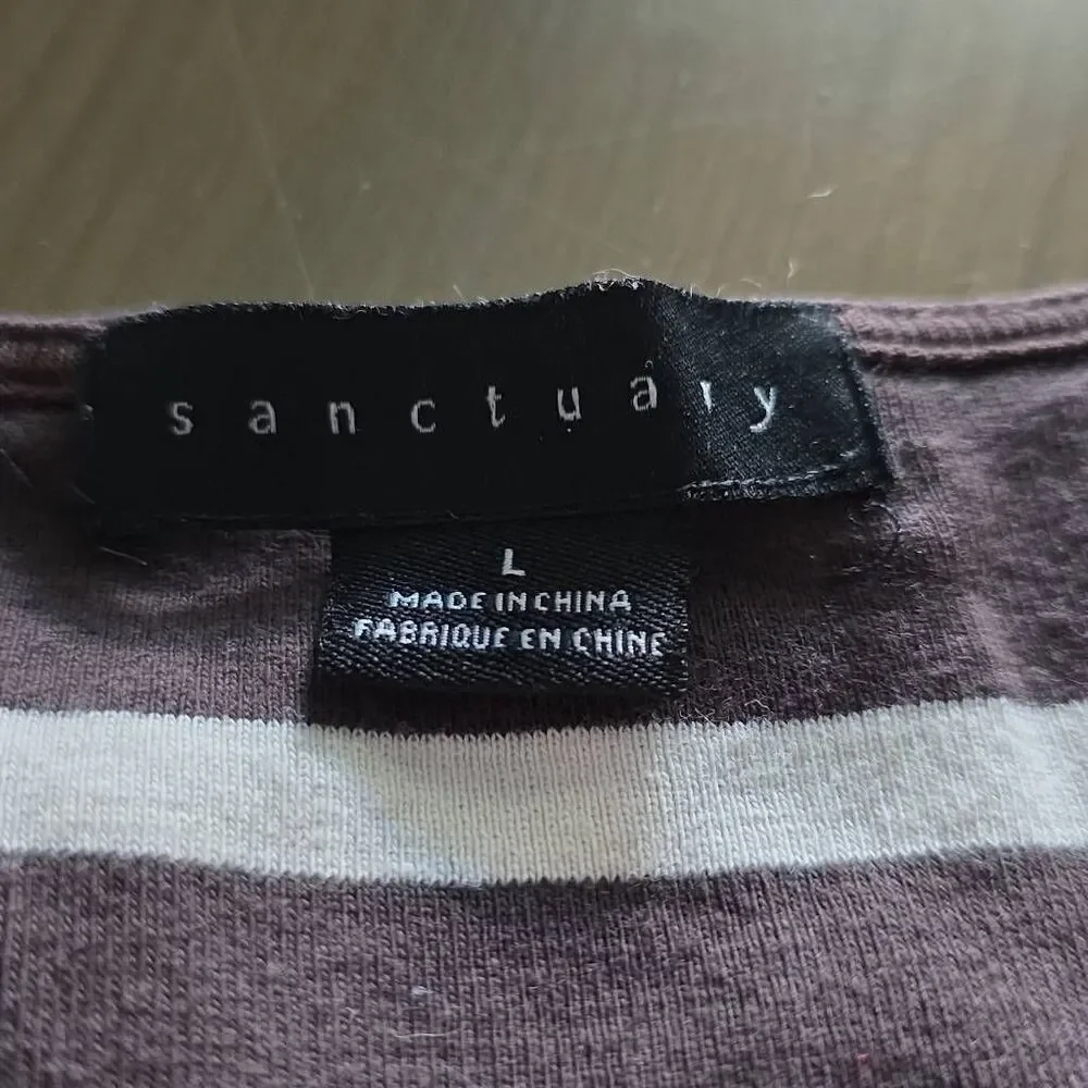 Sanctuary Women's Size Large Brown White Striped Knot Front Tank Top